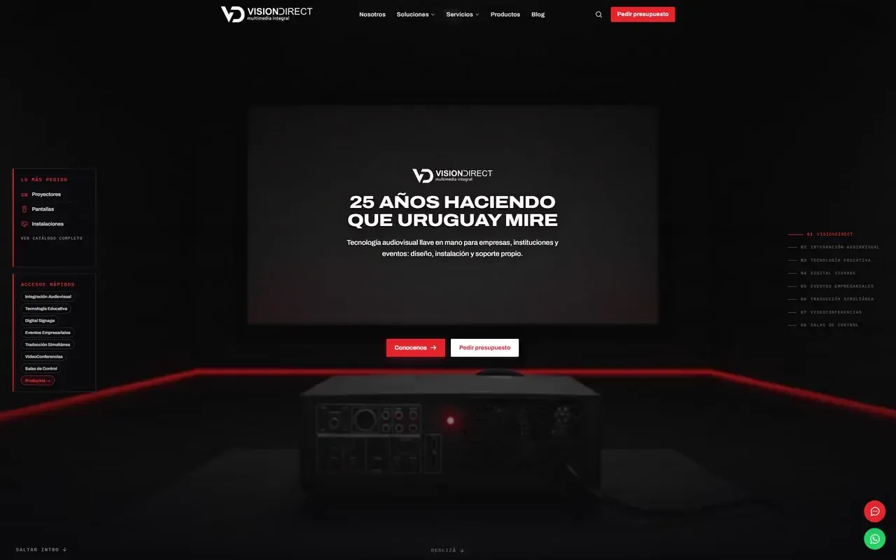 Video en cada escena y la página igual arranca rápido: Vision Direct.