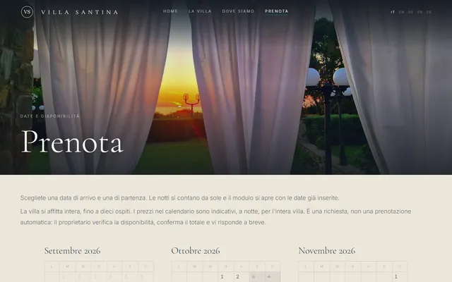 Villa Santina — Site novo · /booking