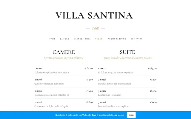 Villa Santina — Site antigo · /prezzi