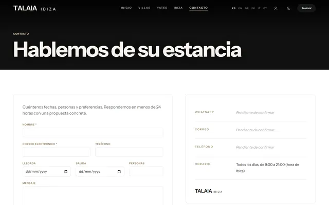 Talaia Ibiza — New site · /contacto