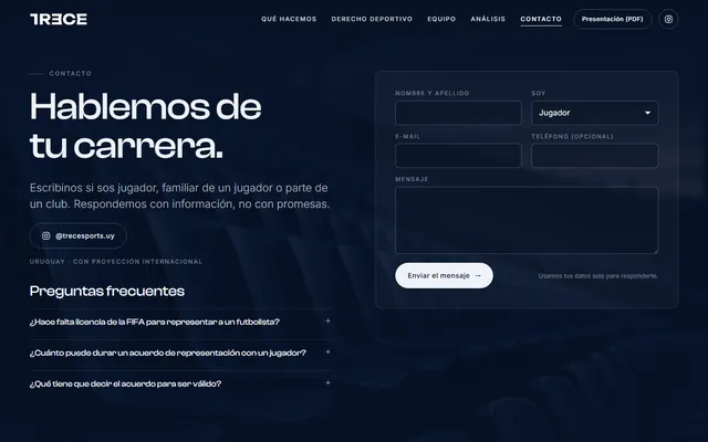 TRECE Sports Management — New site · /contacto