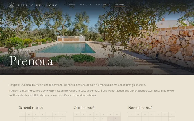Trullo del Moro — Site novo · /booking
