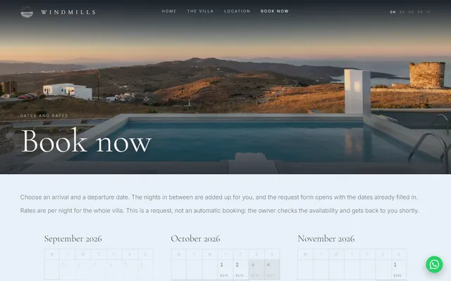 Windmills Kythnos — New site · /booking